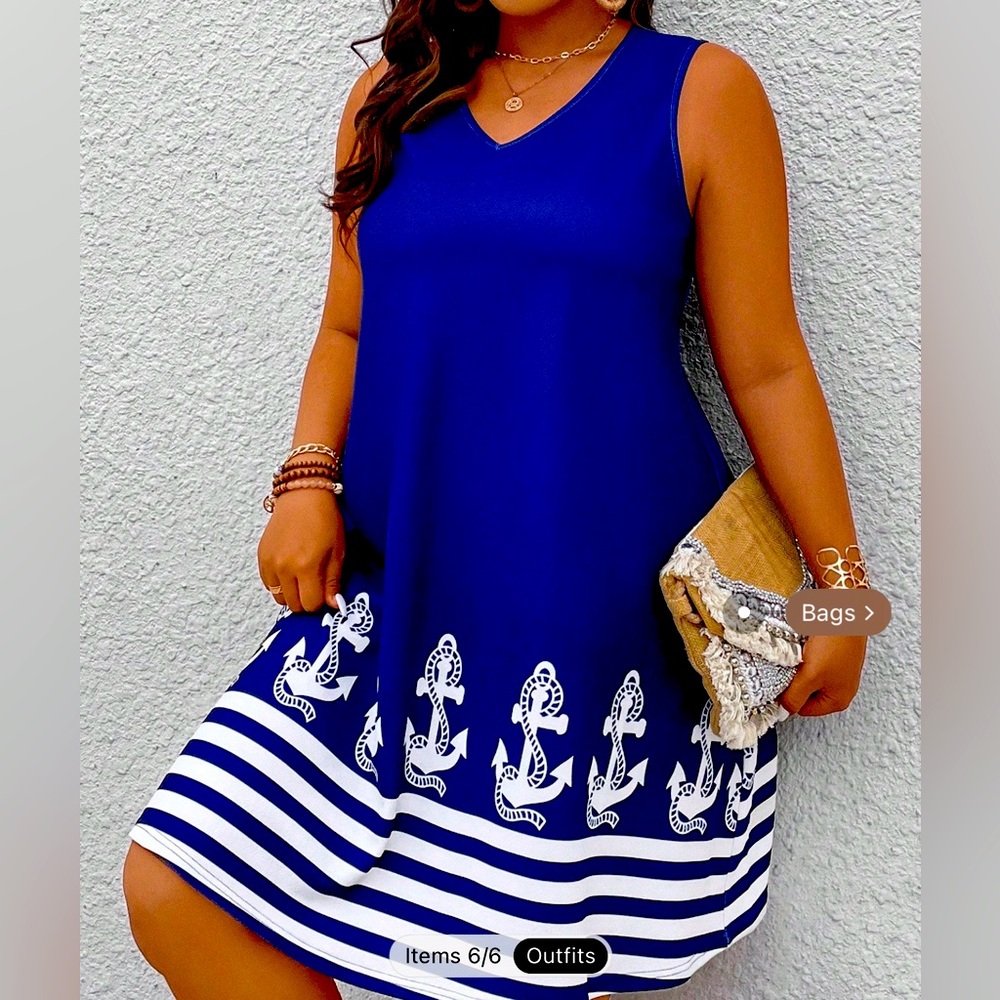 SHINE Lune Anchor | Striped | Tank Dress | size 14